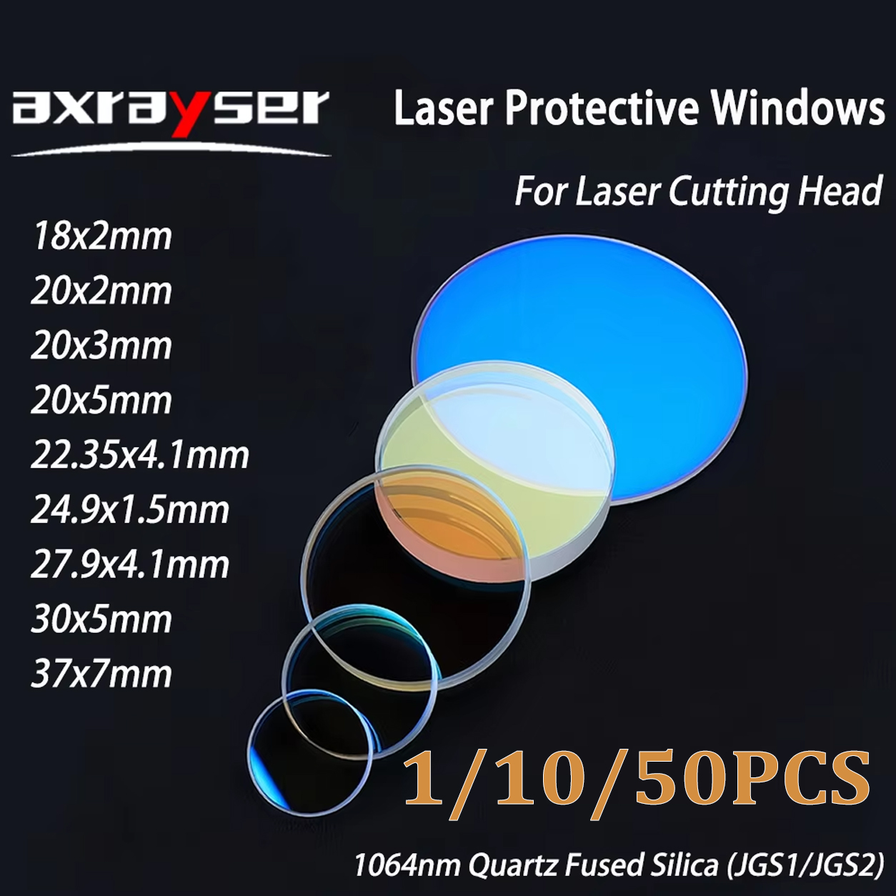 Industrial Fiber Laser - 1/10/50 Stück Faserlaser-Schutzlinse 18x2mm-37x7mm Quarzglaslinse für
